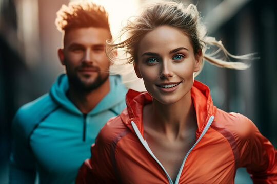 People running jogging in the morning fitness healthy active lifestyle concept image made with generative AI