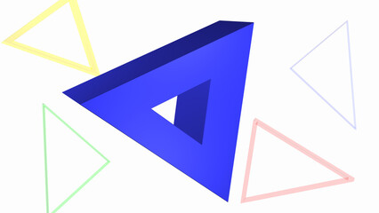 3D geometric blue triangle shape on a white background. Mathematical concepts, Education, 3d rendering, and 3d shapes - obrazy, fototapety, plakaty