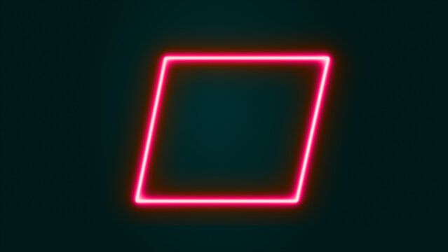 A bright purple neon square rectangle picture frame with a two tone neon color motion graphic on an isolated black background. 3D illustration rendering. Empty copy space middle