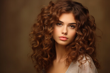 Fototapeta premium Generative AI picture of Young beautiful girl model demonstrating perfect styling curly hair