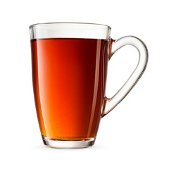 Black tea brewed in glass transparent cup isolated. Transparent PNG image.