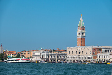 Sea view of the Campanile bell tower on St. Mark's square in center of Venice, Italy - obrazy, fototapety, plakaty