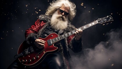 Rock styled Santa Claus playing guitar