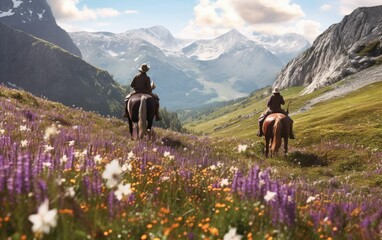 Horseman's ride on the top of the mountain