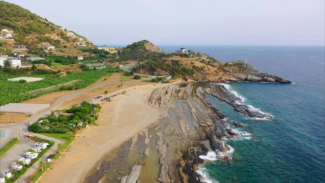 Gazipasa district of Antalya province, seascape, Koru beach. Aerial view.