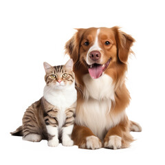 dog and cat happy isolated on white