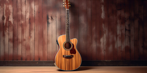 Guitar in a vintage ,,Retro Acoustic Instrument in Vintage Surroundings