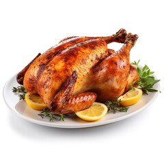 Roasted chicken on isolated white background