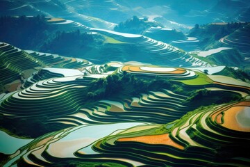 Amazing rice terraces in the moring light near