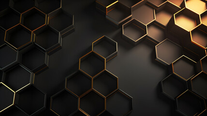 Abstract luxury black hexagon background with copyspace. Generative AI.