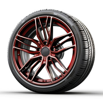 sport car wheel with red brake gear on white background