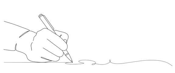line art hand writing continuous line art drawing hand with pen line art illustration © sense