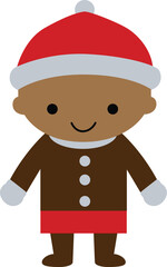 Cute Kid Christmas Boy Character Flat Design. Scandinavian Kawaii Seasonal Sticker.
Christmas cute character flat style in winter jumper for Merry Christmas and Happy New Year card and decorations.