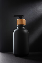Black bottle with dispenser pump for mock-up