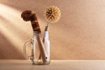 Set of bamboo brushes for dish wash and kitchen cleaning