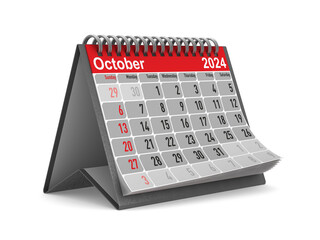 2024 year. Calendar for October. Isolated 3D illustration