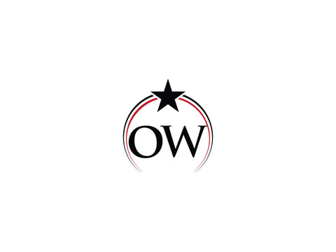 Premium Circle OW Star Logo, Typography Ow Logo Icon Vector Png Letter Design For Company