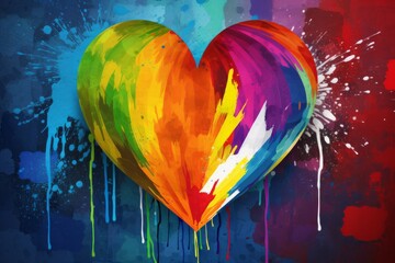 Illustration of a vibrant rainbow heart against a clean white backdrop celebrating LGBTQI+ Pride - Created with Generative AI technology