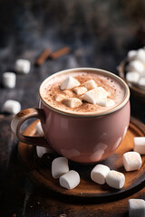 A cup of cocoa with marshmallows and cinnamon