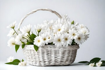 bouquet of white flowers in basket