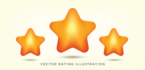 Three yellow stars glossy colors. Customer rating feedback concept from client. Realistic 3d design. For mobile applications. Vector illustration