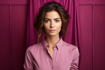 Vibrant Young Woman in Pink Shirt with Striking Background Contrast