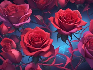 Beautiful red roses with neon color background