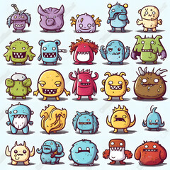 Set of doodle monster vector