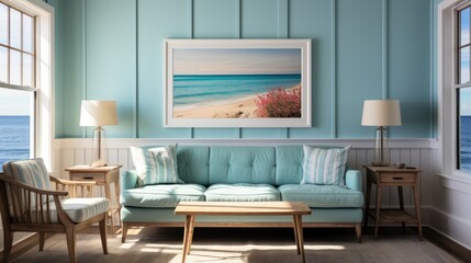 Frame mock up in Home Office  Beach House Style, Mockups Design 3D, HD