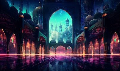 the background of the mosque's ornaments which are filled with beauty, Generative Ai - obrazy, fototapety, plakaty