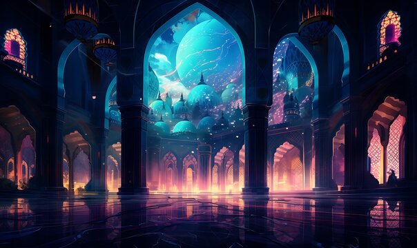the background of the mosque's ornaments which are filled with beauty, Generative Ai