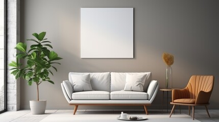 Frame mock up in Living Room Scandinavian-Minimalist , Mockups Design 3D, HD