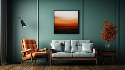Frame mock up in Living Room Vintage-Retro in Gray , Mockups Design 3D, HD