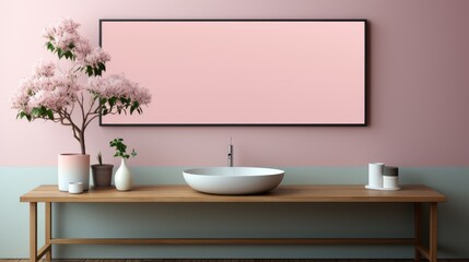 Frame mock up inBathroomJapanese in Triadic Color , Mockups Design 3D, HD