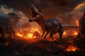 Dinosaurs in their prime, their lives hanging in the balance as a fiery meteor approaches their...