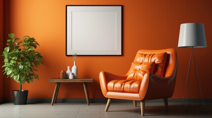 Frame mock up inDining RoomVintage-Retro in Orange , Mockups Design 3D, HD
