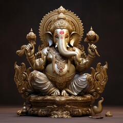 Happy Ganesha Chaturthi day, cute 3D Ganesha figurine - obrazy, fototapety, plakaty