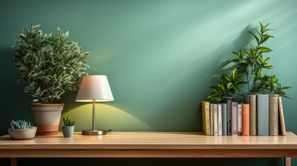 Frame mock up in Home Office Minimalist Style in Green, Mockups Design 3D, HD