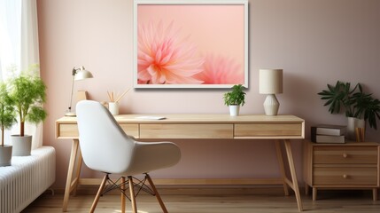 Frame mock up in Home Office Scandinavian Style in Anal d, Mockups Design 3D, HD