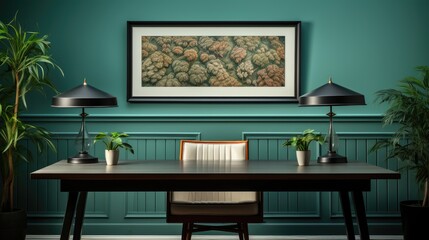 Frame mock up in Home Office Traditional Style in Green, Mockups Design 3D, HD