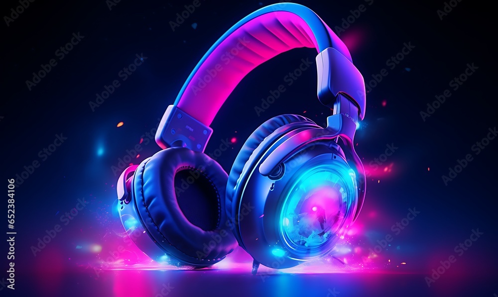 Sticker headphones glow in the dark style, generative ai