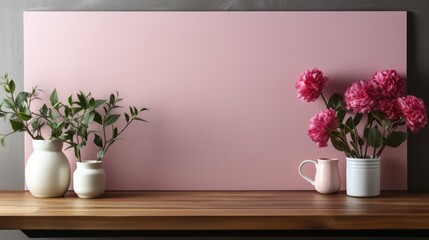 Frame mock up inKitchenMinimalist Style in Pink Color , Mockups Design 3D, HD