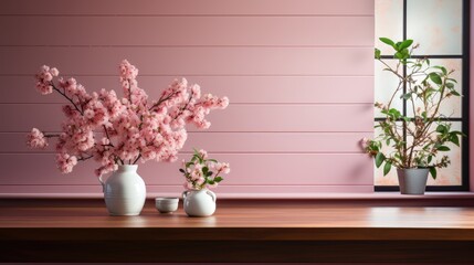 Fototapeta na wymiar Frame mock up inKitchenMinimalist Style in Pink Color , Mockups Design 3D, HD