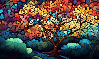 tree background filled with beautiful colors