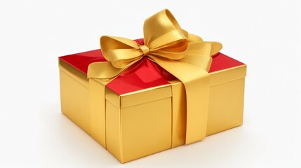 Obraz premium golden christmas gift box with ribbons and beautifull attractive decoration