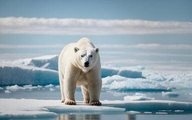 A magnificent polar bear its glistening white colour.Generative Ai