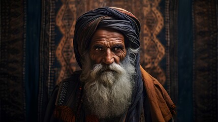 long beard elderly muslim man, enchanting  intricate texture. generative AI