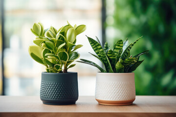 Tabletop Greenery: Small Potted Plants Perched on a Table, Bringing a Touch of Nature Indoors