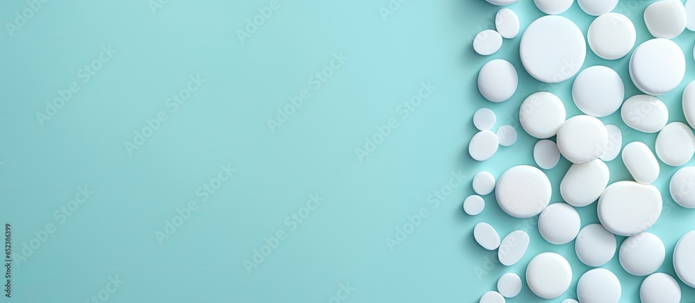 Poster Bubbles and tablets rest on a isolated pastel background Copy space