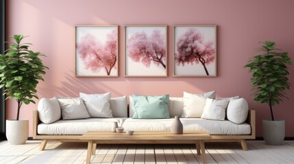 Frame mock up inLiving RoomMinimalist Style in Cool, Mockups Design 3D, HD